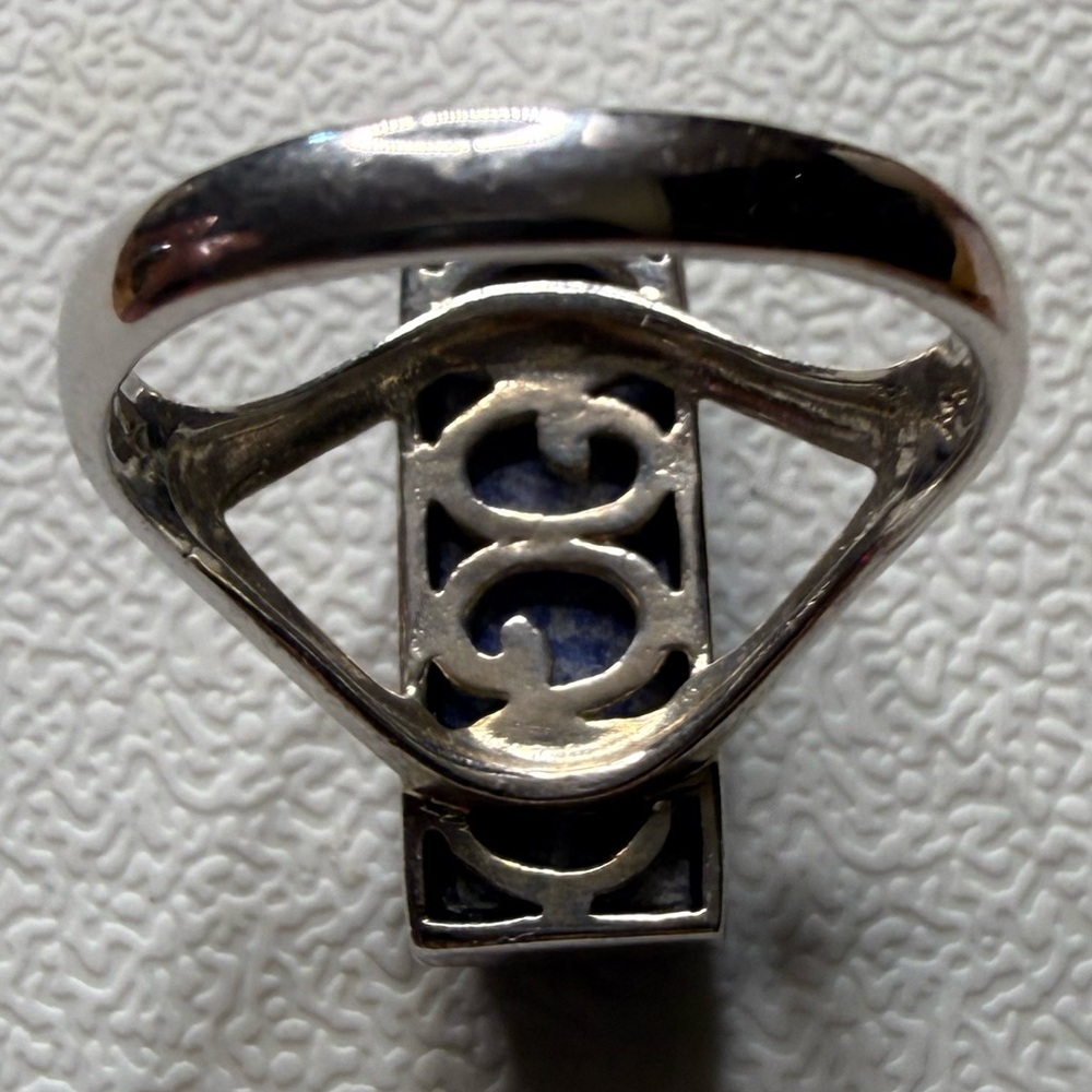 Vintage Estate .925 Solid Sterling Silver Lapis Rectangular Ring Size 9.5 - Picture 2 of 5